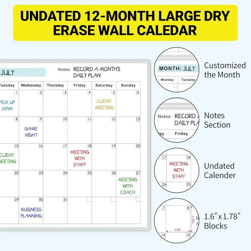Erasable Large Wall Planner Calendar Erasable Yearly Planner Calendar Reusable Blank Whiteboard Yearly Calendar For Holidays