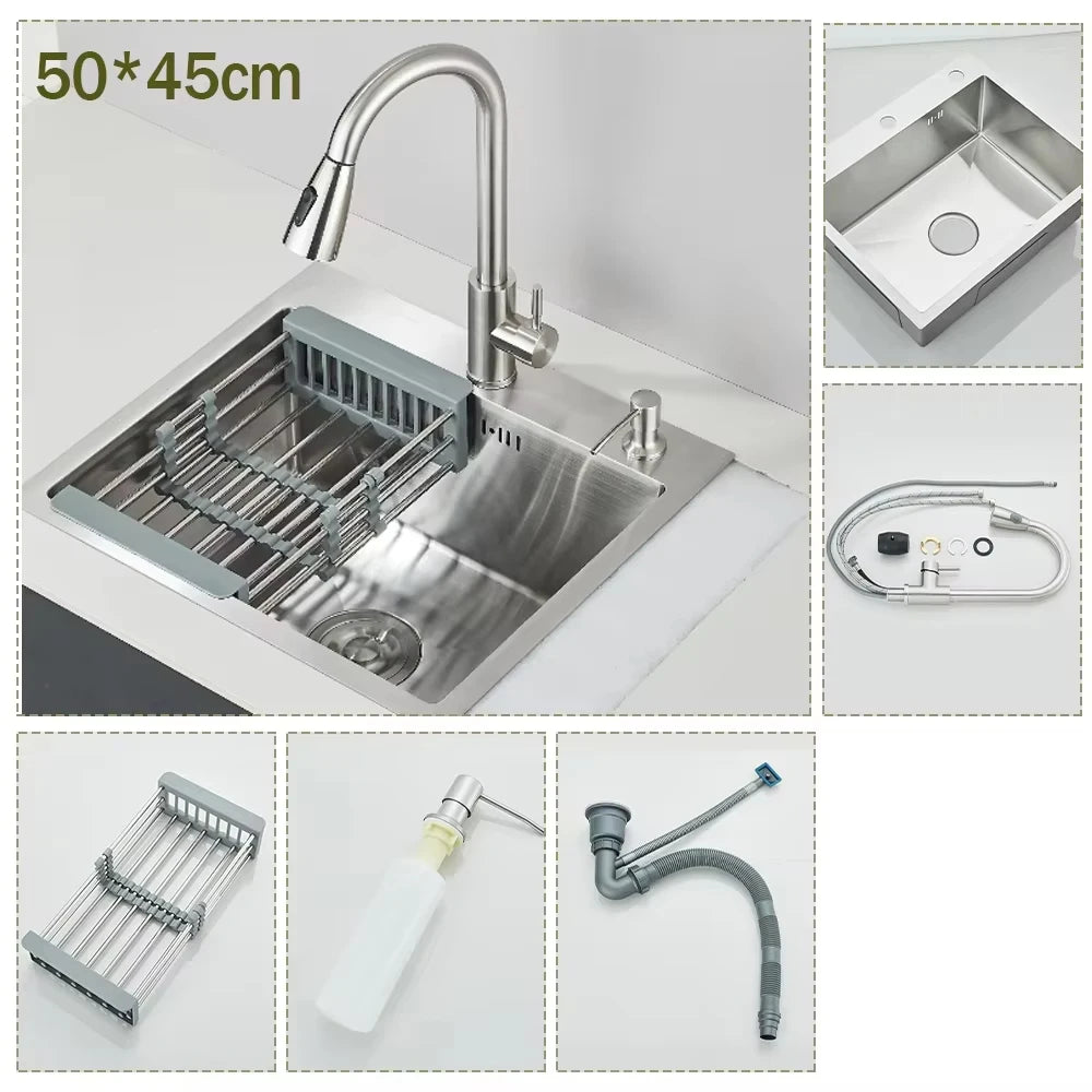 Stainless Steel Kitchen Sink Large Integrated Faucet Sink Dish Basin With Drain Basket Soap Dispenser/Pure Water/Cup Washer