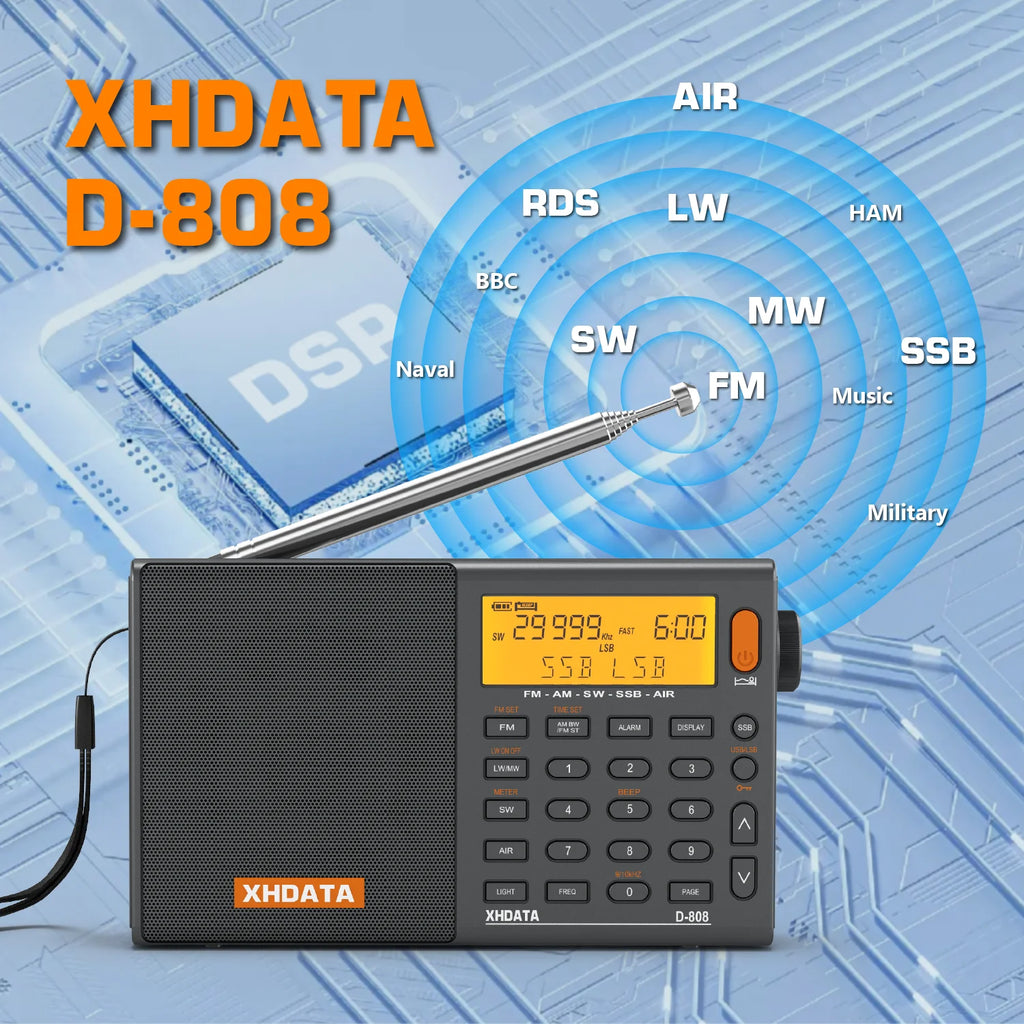 XHDATA D-808 Portable AM/FM/SW/SSB/AIR Radio with RDS