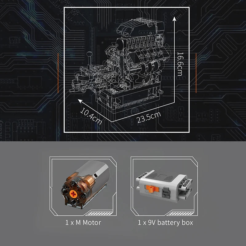 Mould King 10225 Technical Engine Toys The Motorized V8 Car Engine Building Block Assembly Engine Brick Set Kids Christmas Gift