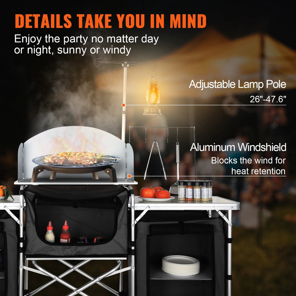 SucceBuy Camping Outdoor Kitchen Table Cabinet Foldable Folding Cooking Storage Rack Aluminum Alloy Bracket for BBQ Picnic