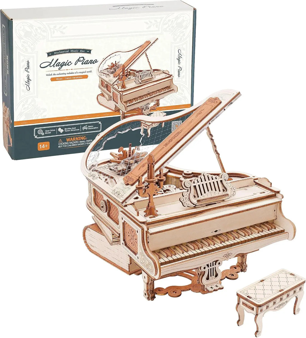 ROKR Magic Piano - 3D Wooden Puzzle, 233-piece Mechanical Music Box, Automatically Playable, DIY Model, Adult Home Decor Gift