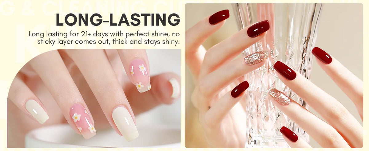 Gel Top Coat and Base Coat Set, No Wipe Shine Finish Soak Off Gel Base Top Coat Long Lasting LED Nail Lamp Gel Polish