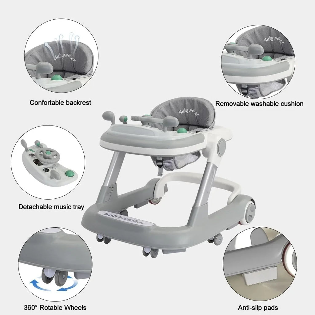 2 in 1 Baby Push Walker and Activity Walker with Removable Feeding Tray and Music Tray, Batteries Not Included
