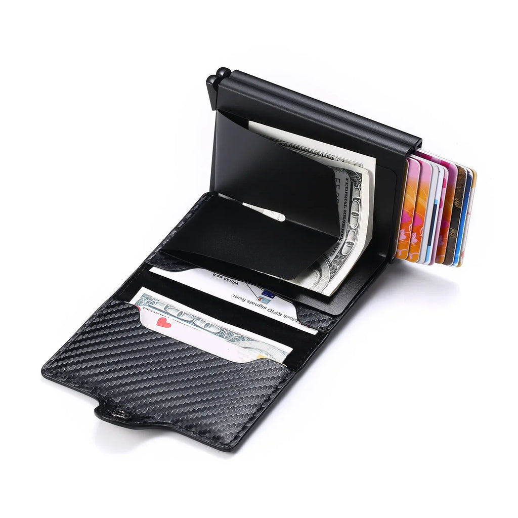 RFID Blocking Carbon Fiber Slim Card Wallet for Men, 14 Card Holder Minimalist Wallet