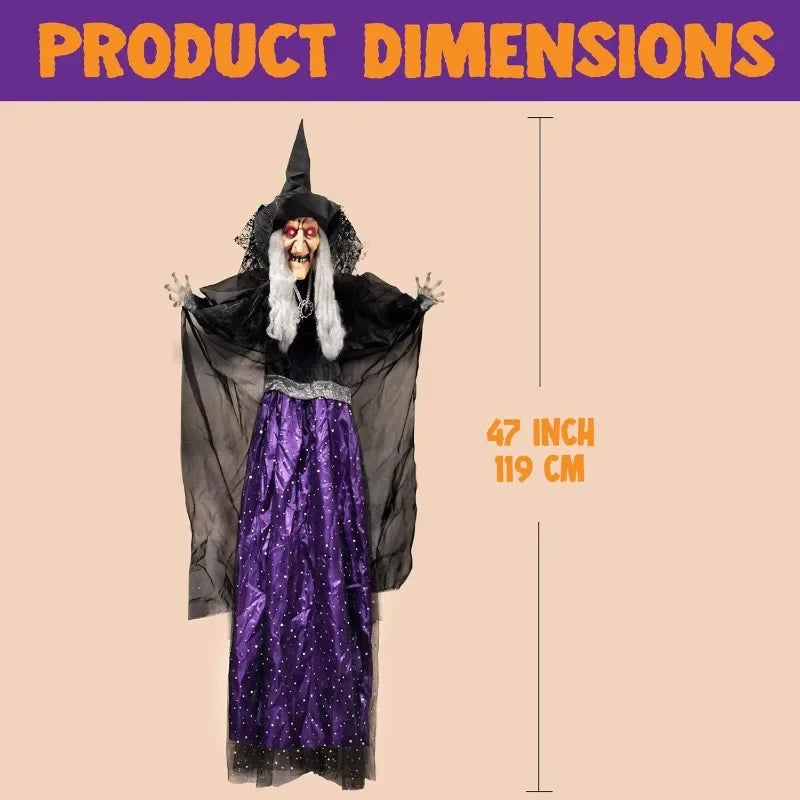 Halloween 47 in Animated Hanging Witch, Sound Activated with LED Lights