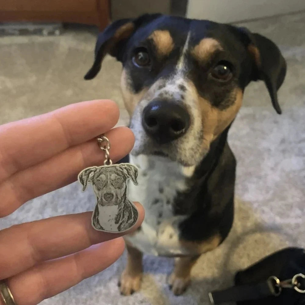 Personalized Pet Photo Necklace or Keychain, Engraved Custom Dog and Cat Memorial Pendant