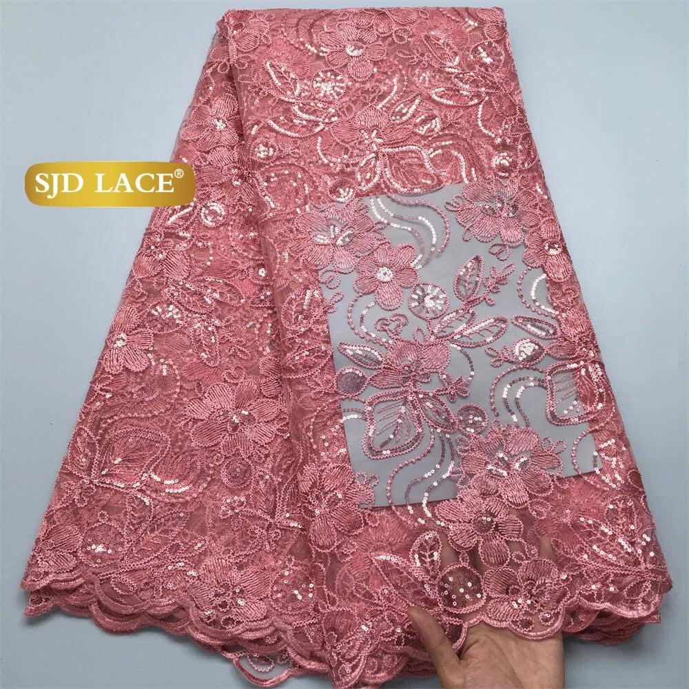 SJD LACE Gold French African Mesh Lace Fabrics for Women Wedding Dress 2026 High Quality Nigerian Tulle Net Lace Fabrics for Party DIY Cloth 4716