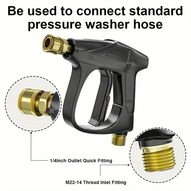 3000PSI High Pressure Cleaning Water Gun M22 14 Hose Interface 1/4 Inch Quick Connection Perfect For Car Patio Garden Outdoor Cleaning Heavy Duty Power Washer Accessory