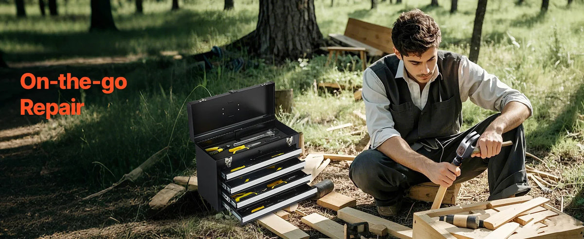 SucceBuy 20.5in Metal Tool Box Portable 4-Drawers Tool Chest with Drawers Locking Multi-Function Tool Organizer for Workshop