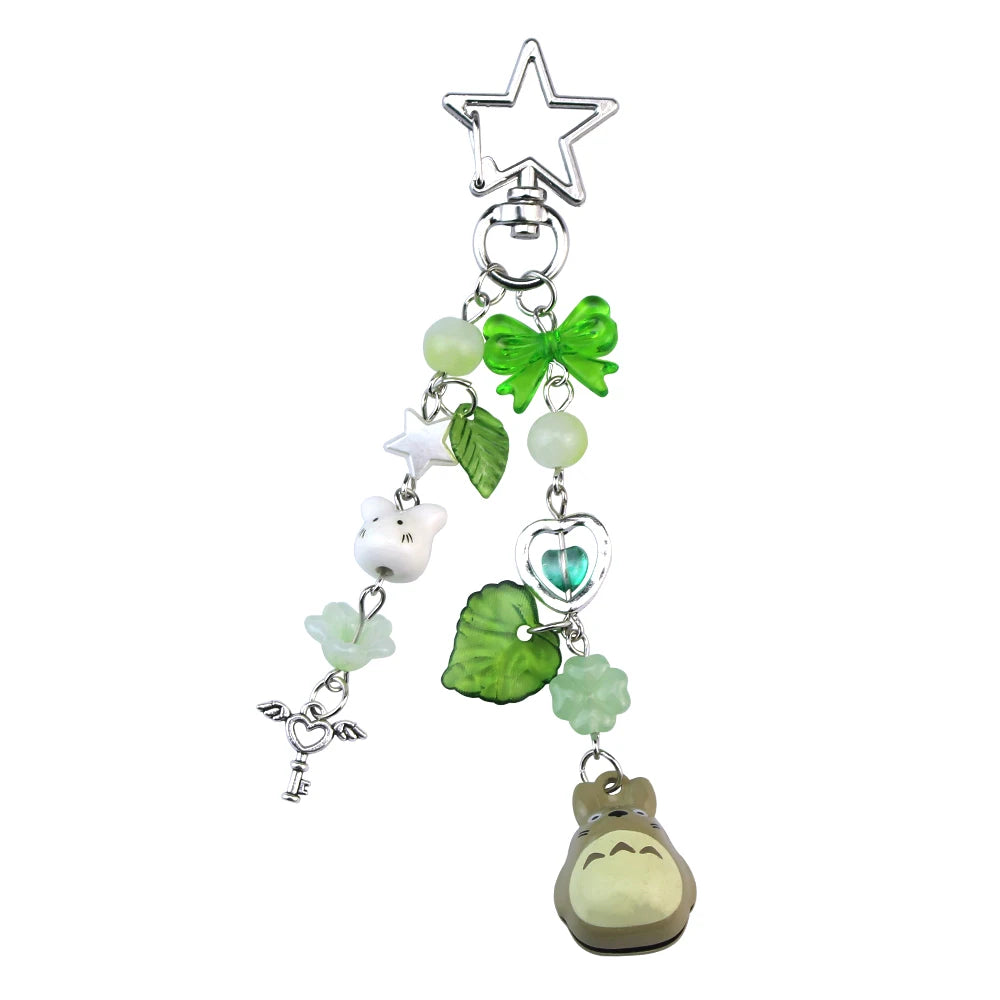 Handmade Beaded Cat Phone Charm Chain, Four-Leaf Clover Y2K Keychain and Bag Charm