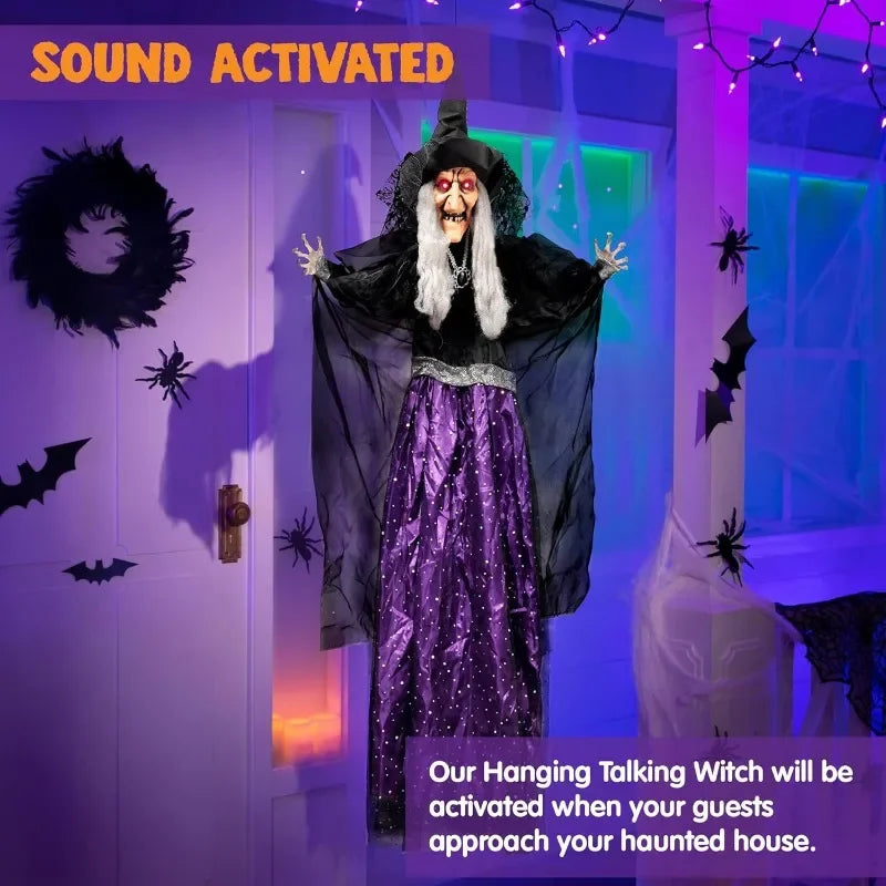 Halloween 47 in Animated Hanging Witch, Sound Activated with LED Lights