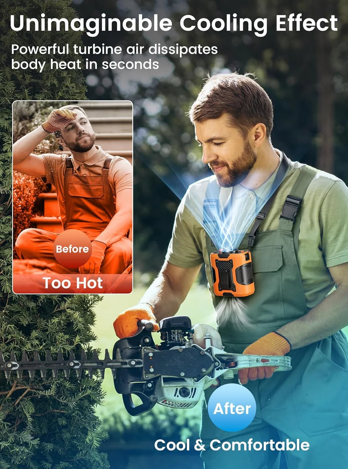 Portable Waist Fan with 8000mAh Rechargeable Battery LED Light Brushless Motor 5 Speed Levels Lasts 5-8 Hours for Outdoor Use