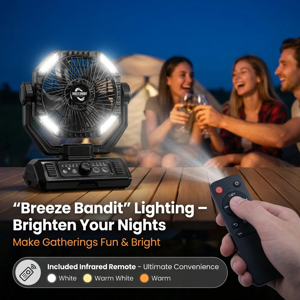 20000mAh Camping Fan with 4 LED Lights and Remote Control 8 Speed Adjustable Rechargeable Outdoor Fan for Tent Fishing