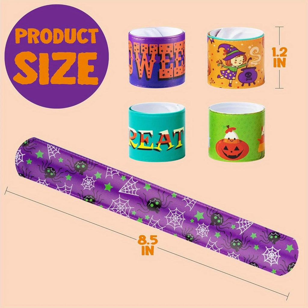 100 PCS Halloween Slap Bracelets for Kids, Halloween Bracelets Bulk for Girls Boys Gifts, Friendship Bracelets Snap Bracelets for Halloween Party Favors Goodie Bag Fillers