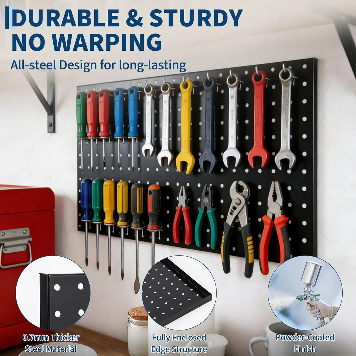 4 Pack Metal Pegboard Panels, 48" x 24" Steel Peg Board Wall Organizer with Flexible Layout for Craft Room Tool Organization