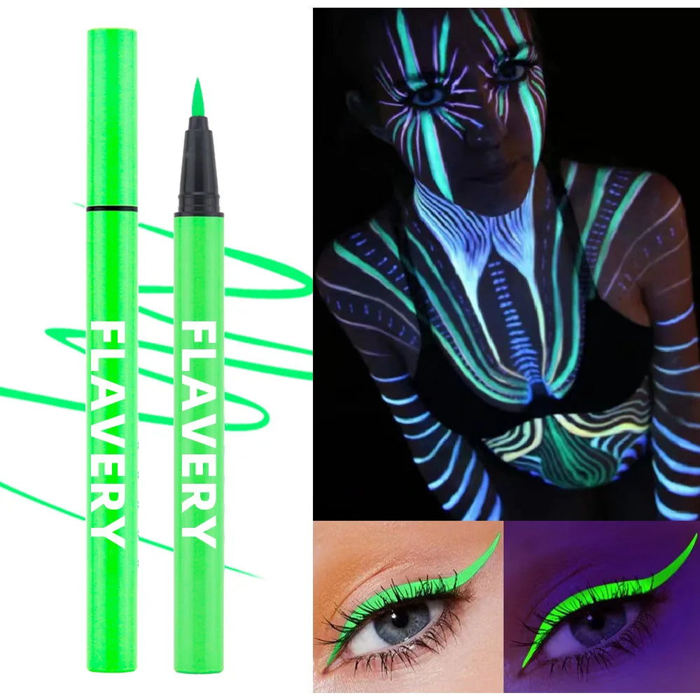 8-color fluorescent color UV eyeliner, waterproof and sweat-proof face paint pen,Halloween matte glowing neon liquid eyeliner