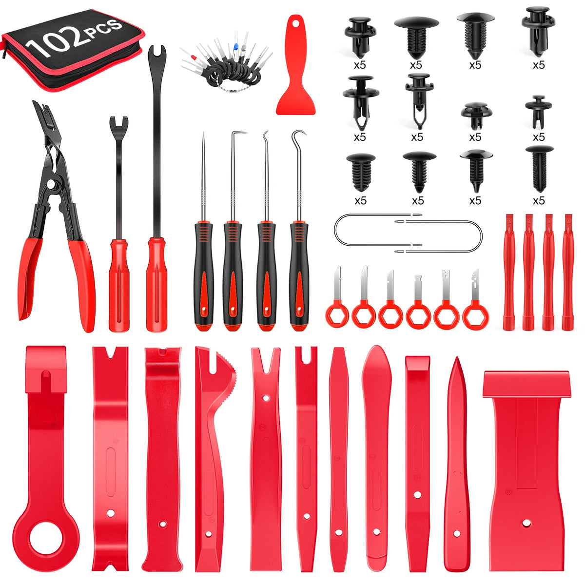 200Pcs Trim Removal Tool, Auto Push Pin Bumper Retainer Clip Set Fastener Terminal Remover Adhesive Cable Clips Round Handle Crowbar Kit Car Panel
