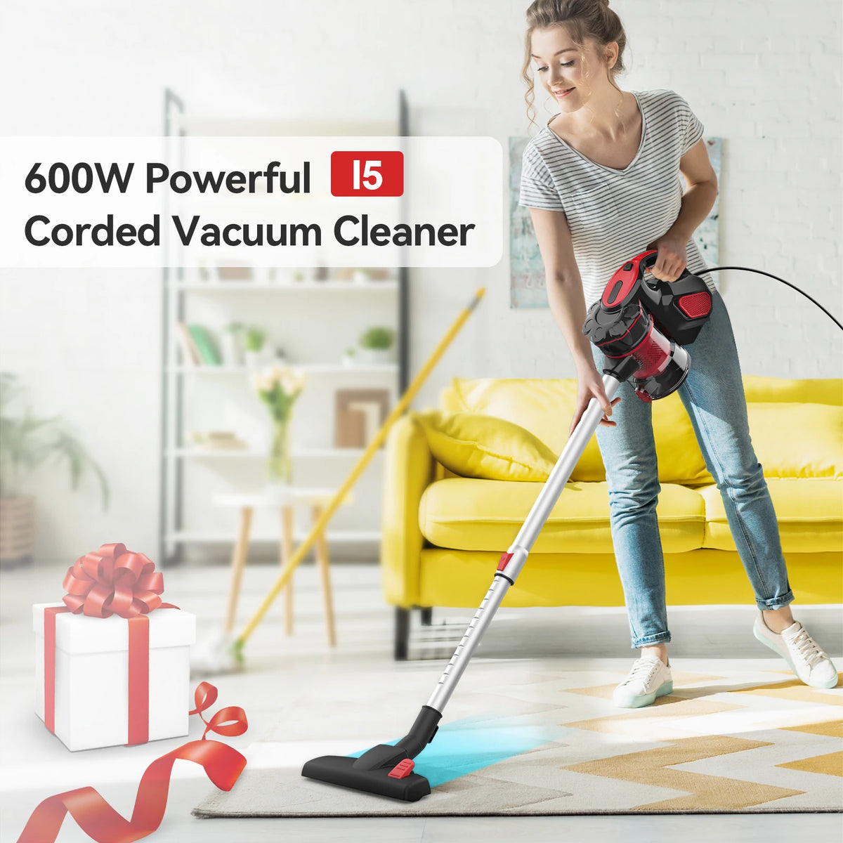 INSE I5 Corded Vacuum Cleaner 600W 18000Pa Powerful 2-in-1 HEPA Filters Handheld Stick Vaccum for Home Carpet Pets Hair Cleaning