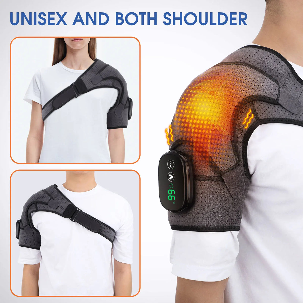 Heated Shoulder Brace and Massager, Adjustable Electric Heating Wrap for Shoulder and Arm