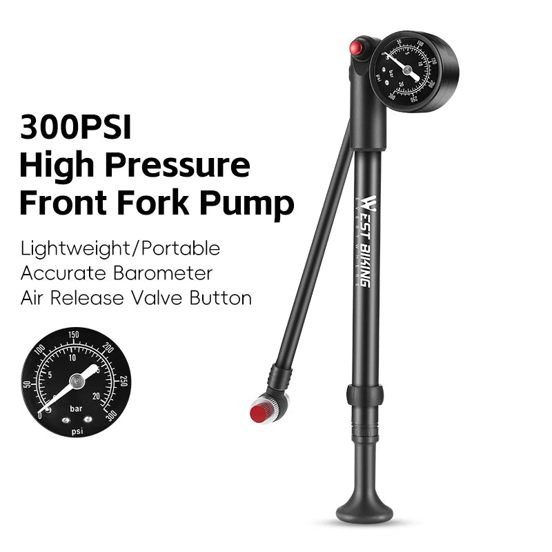 WEST BIKING 400PSI Bicycle Air Pump High Pressure MTB Bicycle Pump Front Fork Rear Suspension Pressure Gauge Schrader Valve