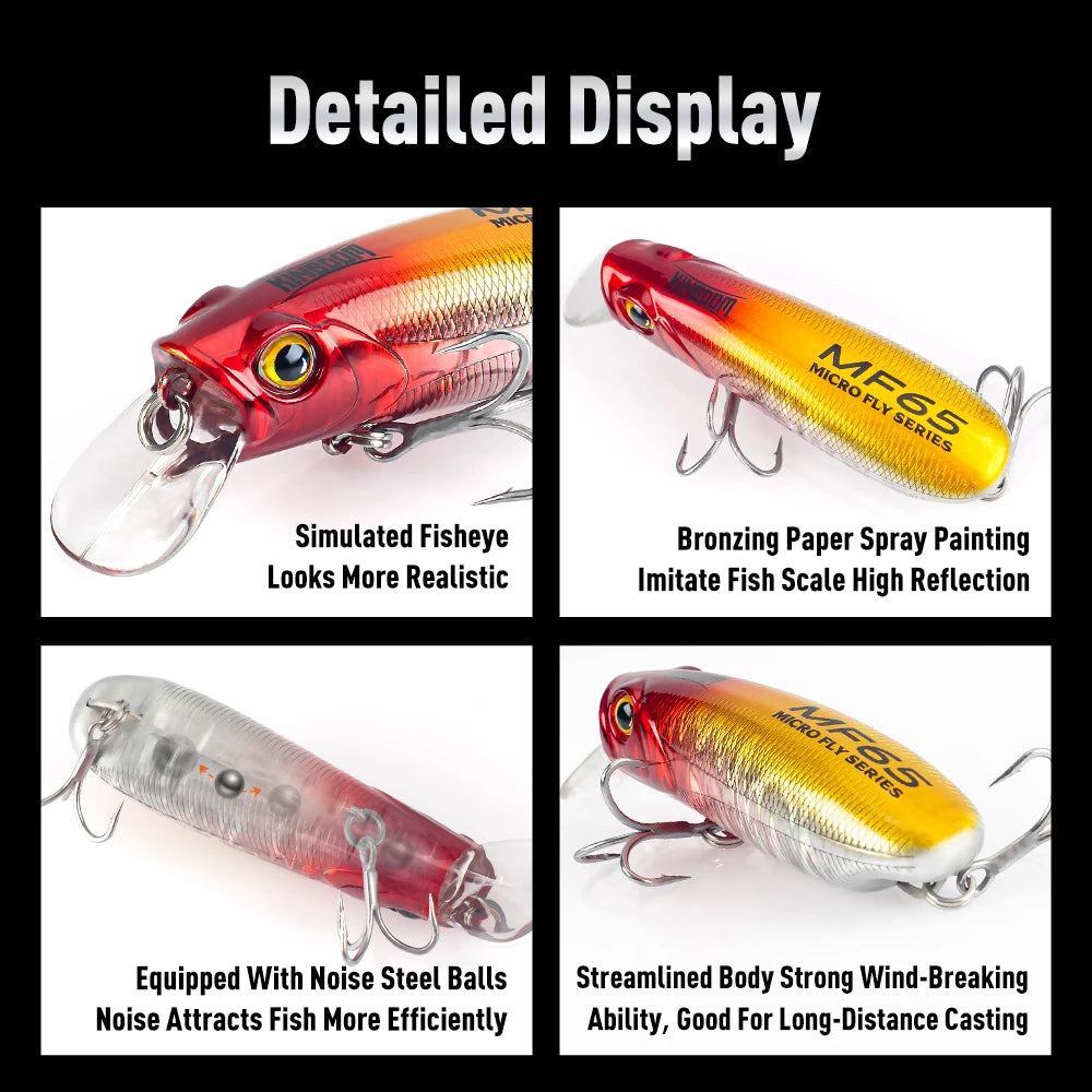 3-Pack Minnow Fishing Lures 55-65mm, Sinking and Floating Hard Baits for Bass