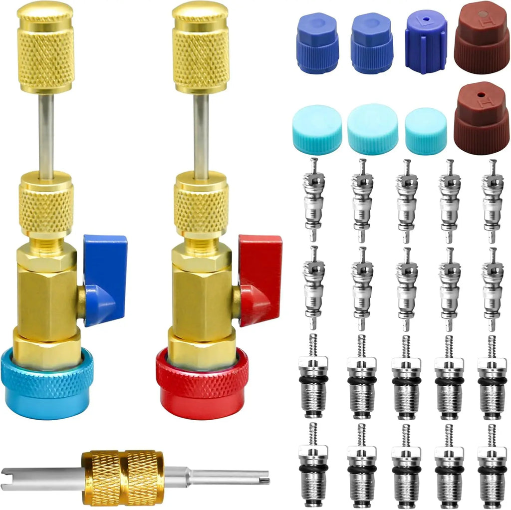 31-Piece R134a AC Valve Core Remover and Installer Tool Set, High and Low Pressure