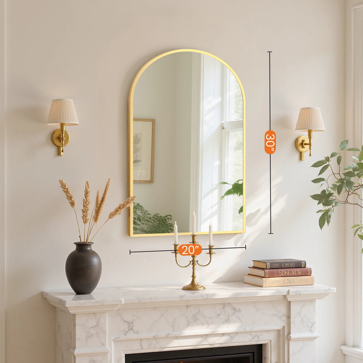 MCQ Arched Bathroom Mirror Over Sink Wall Mounted Aluminum Alloy Frame Horizontal Vertical Hanging Modern Vanity Mirror for Home