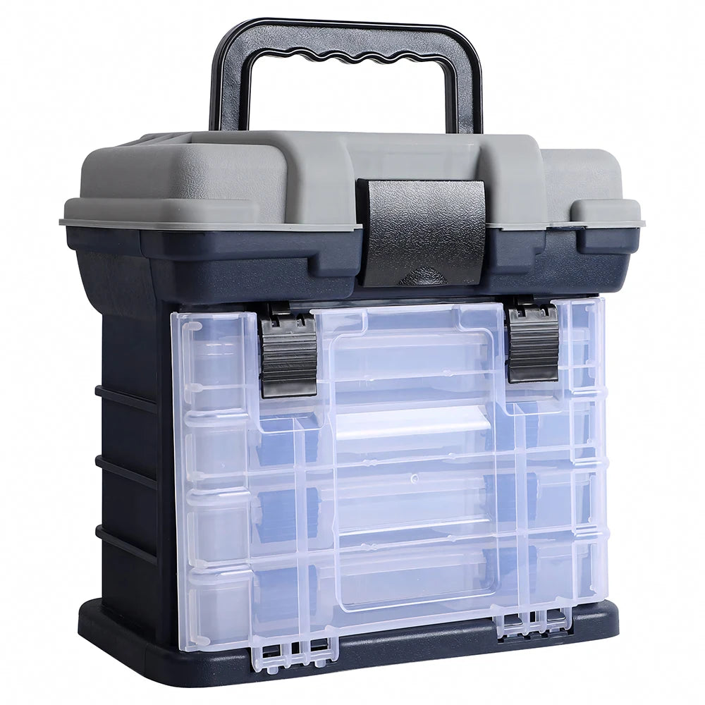Fishing Tackle Box Kit with Fishing Pliers 4-Tier Multi-Functional Fishing Handheld Storage Box Adjustable Dividers Portable Fishing Tackle Lure Tool