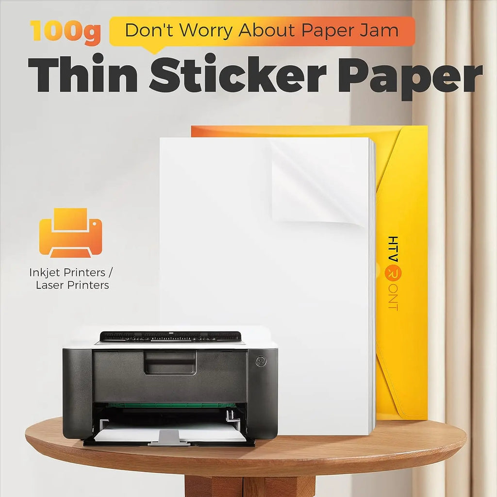 HTVRONT 100 Sheets 8.5x11in Matte Glossy Printable Vinyl Sticker Paper Waterproof Copy Paper For Inkjet Printer Dries Quickly