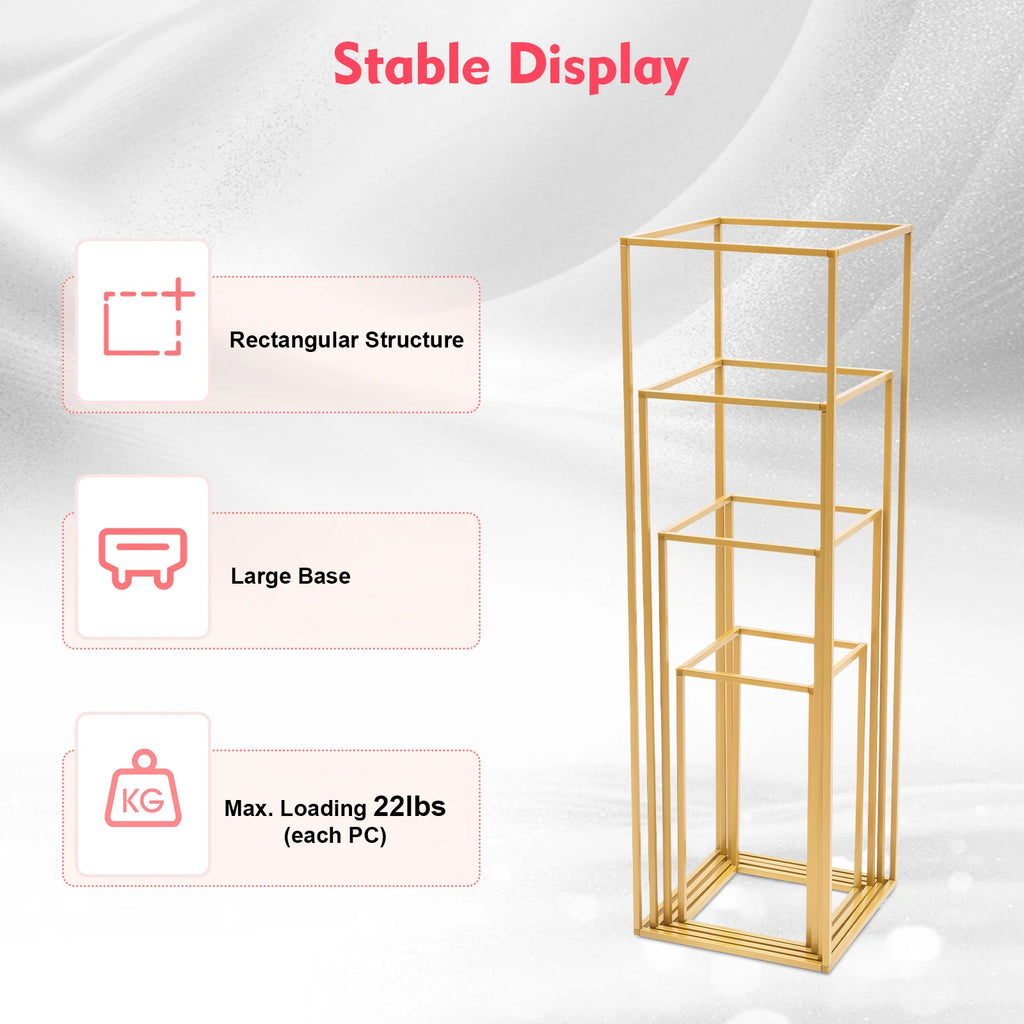 4Pcs Wedding Flower Stand Set Gold Metal Column Rack Party Decor Balloon Display Holder Centerpiece Vase Pillar 40+60+80+100cm