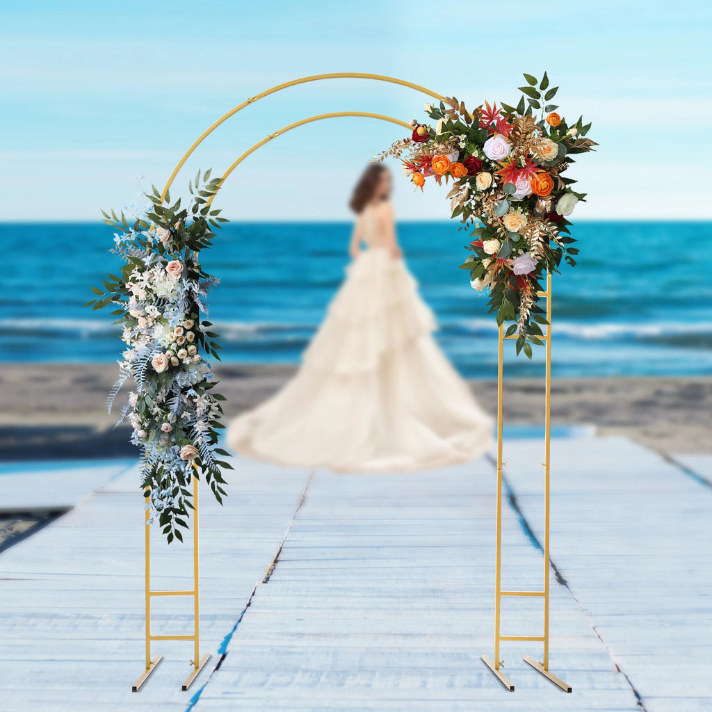 Gold Round Arch Backdrop Stand 2.2m Large Wedding Party Decor with Double Tube for Flowers Balloons Heavy Duty Steel Frame