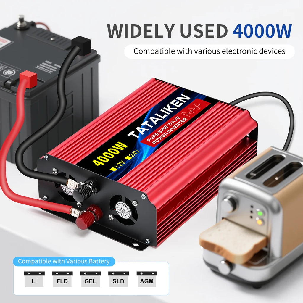 US Socket 24V To AC 110V 60HZ Pure Sine Wave Inverter Car Power 1000W/4000W/7000W/8000W Voltage Portable Converter with LED