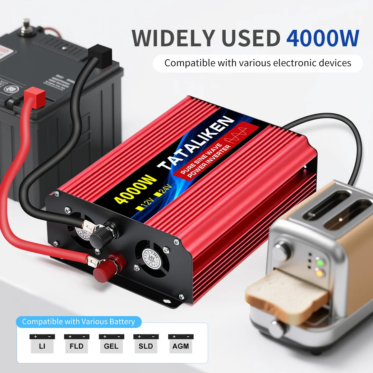 US Socket 24V To AC 110V 60HZ Pure Sine Wave Inverter Car Power 1000W/4000W/7000W/8000W Voltage Portable Converter with LED