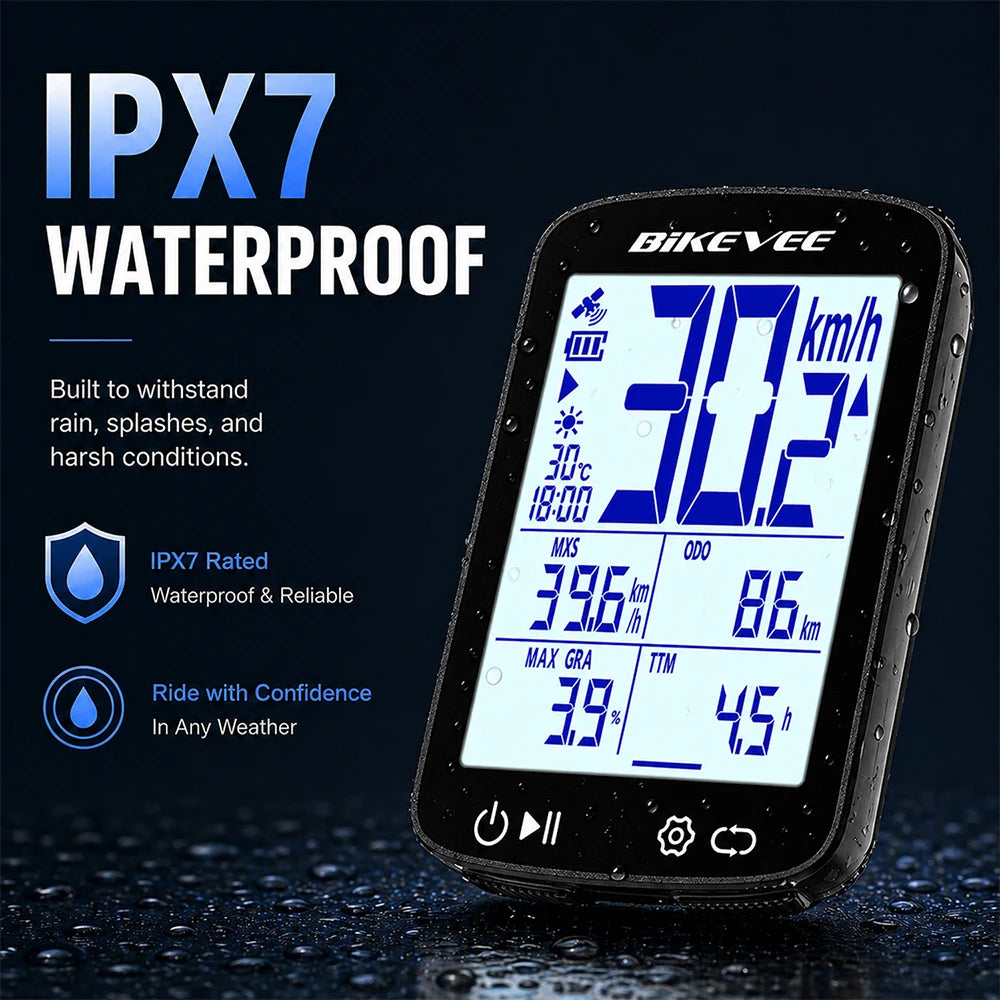 Bikevee 2.4-inch Professional Wireless Bluetooth Bicycle Computer MPH KM/H USB Rechargeable Multifunctional GPS Bike Speedometer Odometer with Auto Start/Stop Backlight Outdoor Riding Accessories Connect BIKEVEE APP