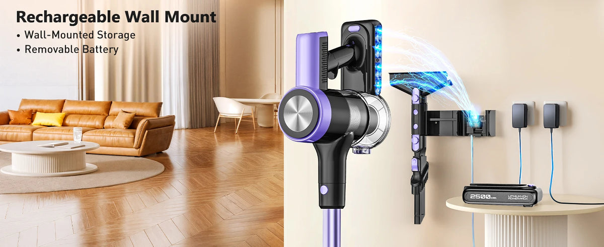 500W/55KPA Self-Standing Cordless Vacuum Cleaner,60 Mins Handheld Vacuum Cleaners,Smart LED Screen Vacuum for Rug/Fur