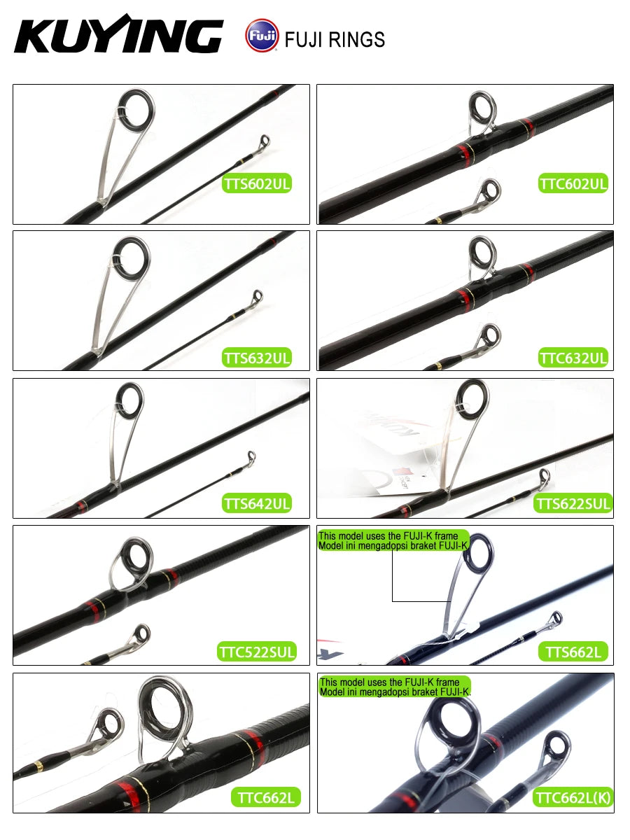 KUYING TETON L UL SUL 5'2' 6' 6'3' 6'4'6'2' 6'6' Fishing Rod Lure Cane Spinning Casting FUJI Carbon 1-4g 0.8-3g 2-10g M-Fast BFS