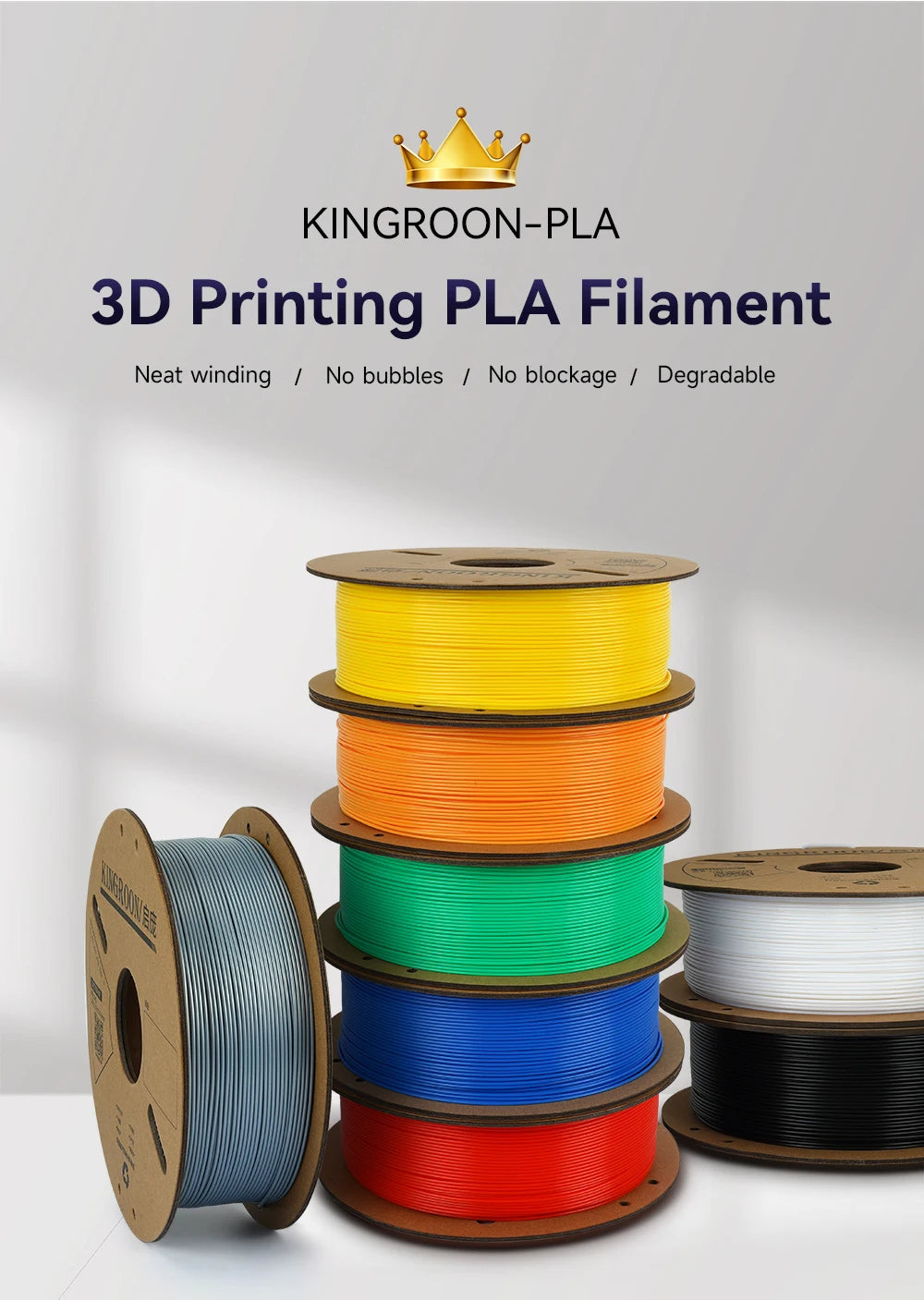 KINGROON PLA 3D Printer Filament 1.75mm, Multi-Roll Pack, Bubble-Free for FDM Printers