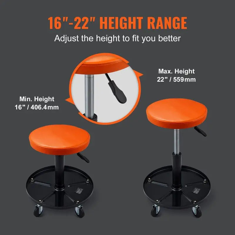 Mechanic Stool, 250 LBS Rolling Pneumatic Creeper Garage/Shop Seat, Adjustable Height 22 In-28 in Padded Rolling Workshop Stool
