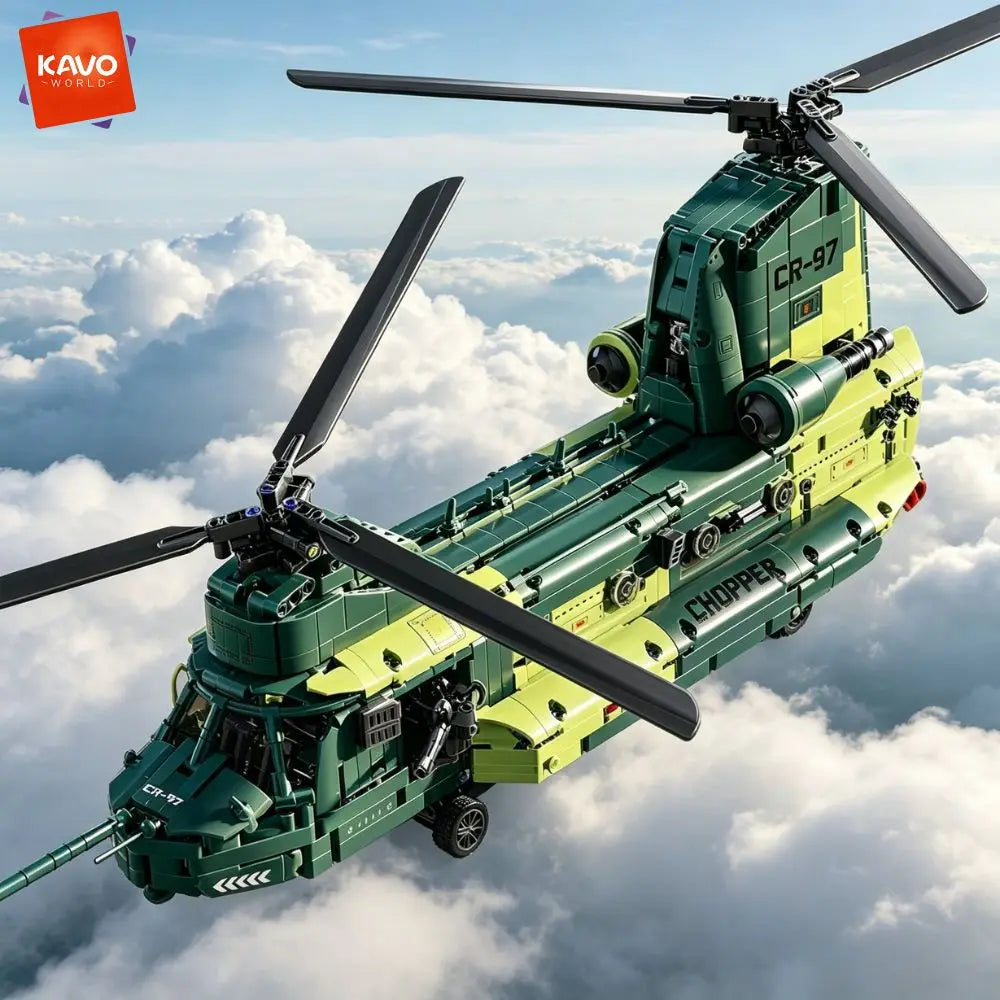 KAVOWORLD 1826PCS Chinook Tandem Rotor Military Transport Helicopter Building Blocks Model Aircraft Bricks Toys Kit Ideal Gift for Military Fans Movable Rotors Gear Linkage Opening Cargo Door Home Desk Display Christmas Birth