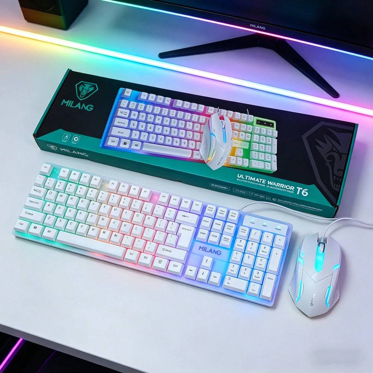 1pcsRGB Backlit Gaming Keyboard and Mouse Set, Wired 104-Key Mechanical-Feel Keyboard with LED Lighting, Ergonomic High-Precision Gaming Mouse