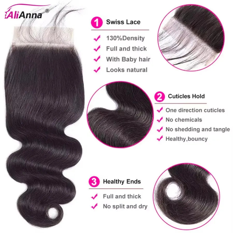 Body Wave Human Hair Bundles with 4x4 Closure