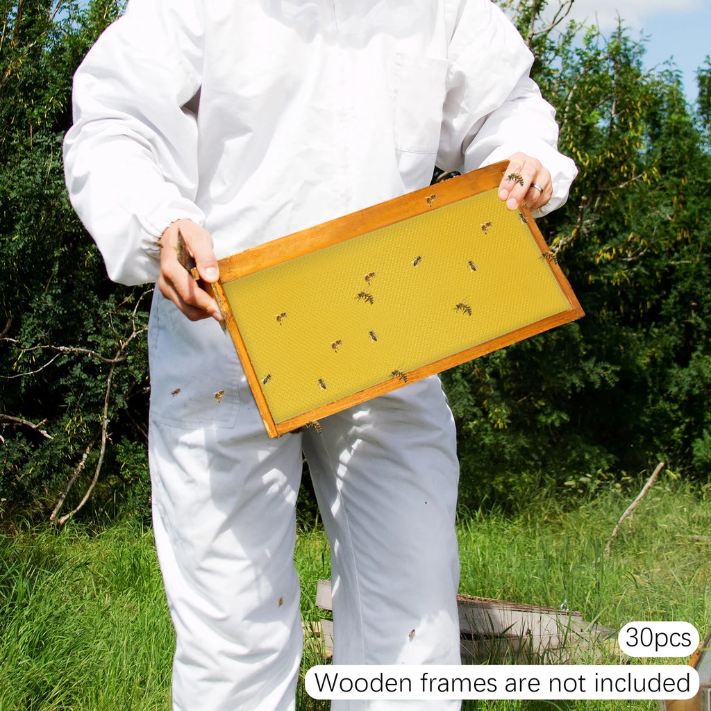 30-Pack Beeswax Foundation Sheets Natural Beeswax Hive Foundations Beekeeper's Starter Kit 7.68x16.34" Beekeeping Sheets for Increased Honey Production