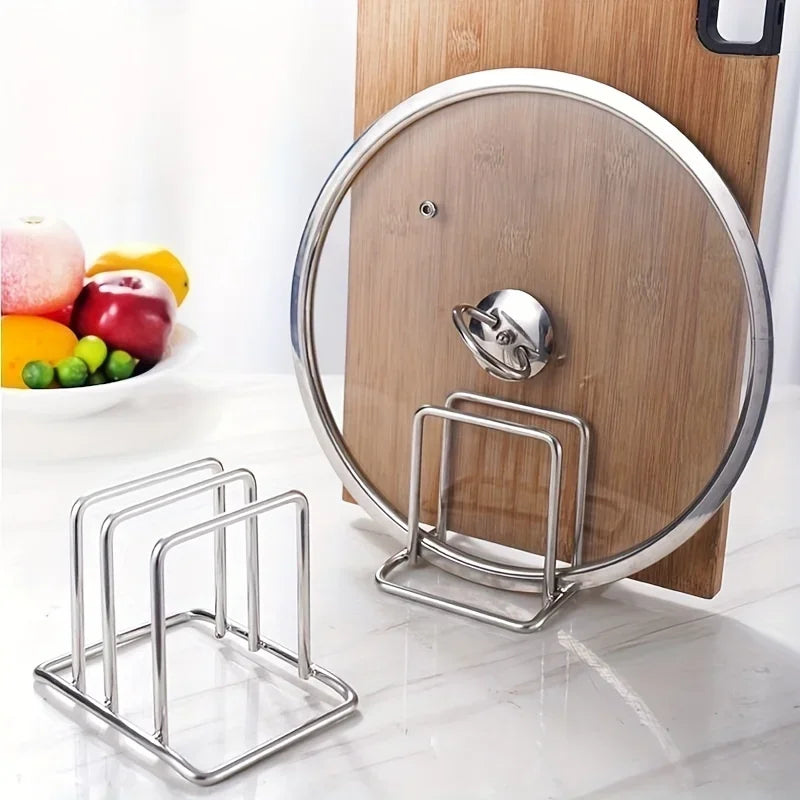 Stainless Steel Pot Lid and Cutting Board Organizer, Space-Saving Kitchen Rack