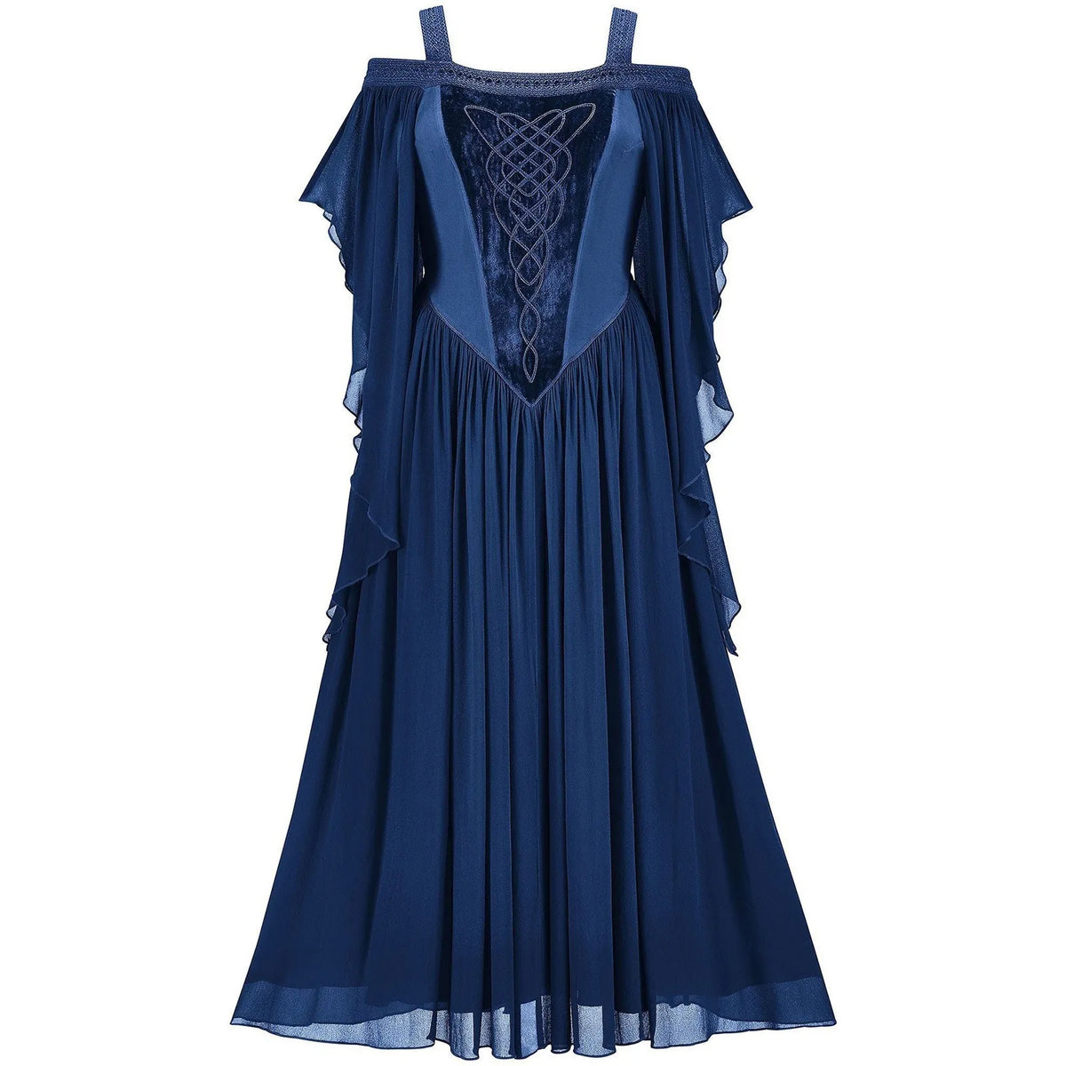 Medieval Witch Dress, Cold Shoulder Butterfly Sleeve Gothic Cosplay Dress for Halloween and Carnival Parties
