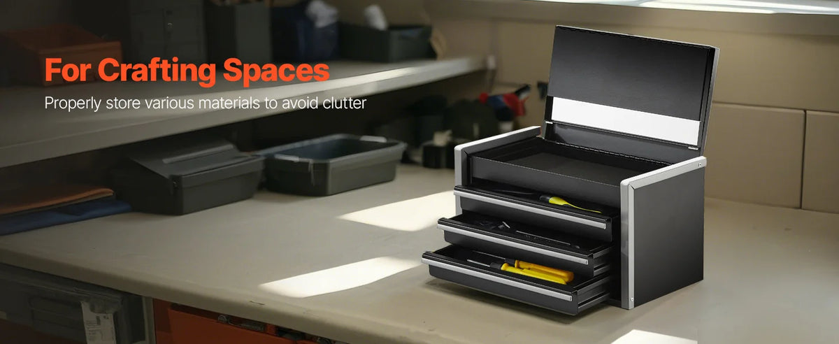 8.6in 3 Drawers Metal Tool Box Portable Tools Chest with Feet Pads & Ball Bearing Powder Coated Tool Storage for Garage