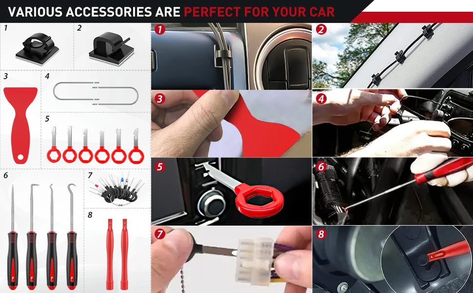 200Pcs Trim Removal Tool, Auto Push Pin Bumper Retainer Clip Set Fastener Terminal Remover Adhesive Cable Clips Round Handle Crowbar Kit Car Panel