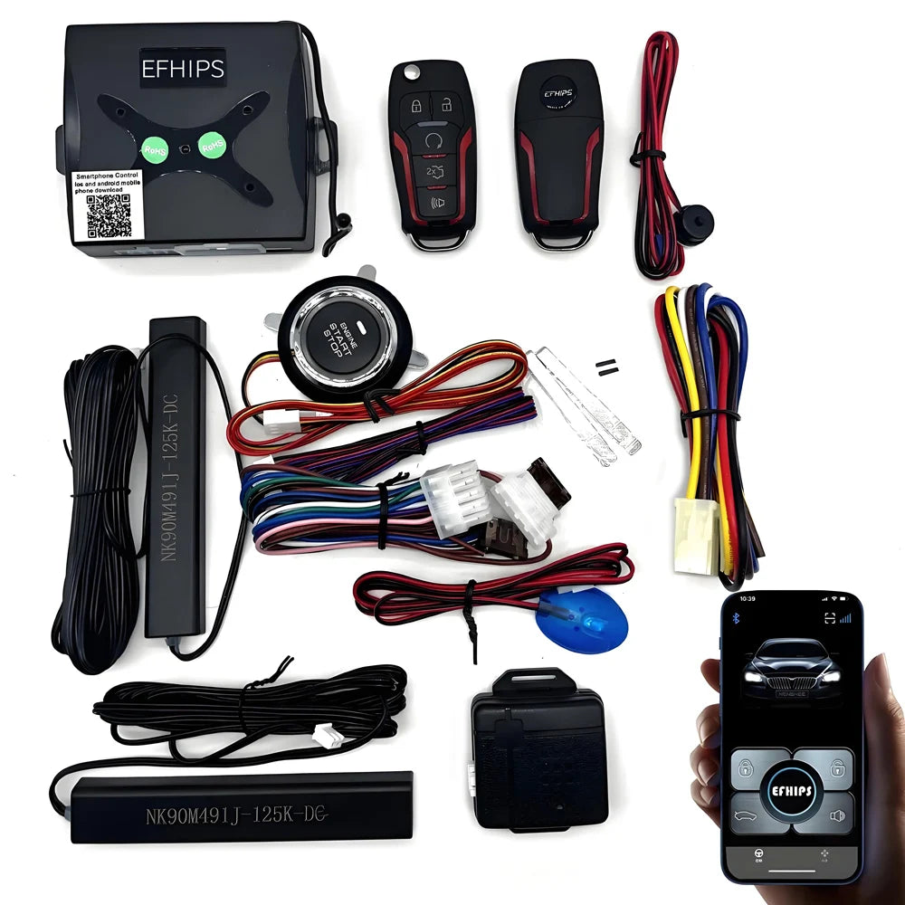 Universal Car Push Start Button Remote Engine Starter Keyless Entry System with Remote Control Lock Unlock Auto Alarm Ignition Start Stop Kit Anti Theft Security Upgrade for 12V Vehicles