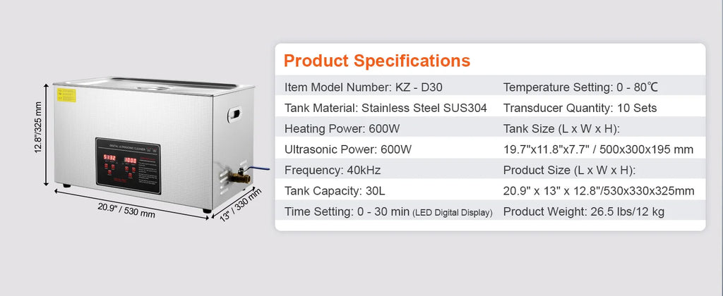SucceBuy 2L 3L 6L 10L 22L 30L Ultrasonic Cleaner Stainless Steel Portable Heated Cleaning Washing Machine Ultrasound Appliance