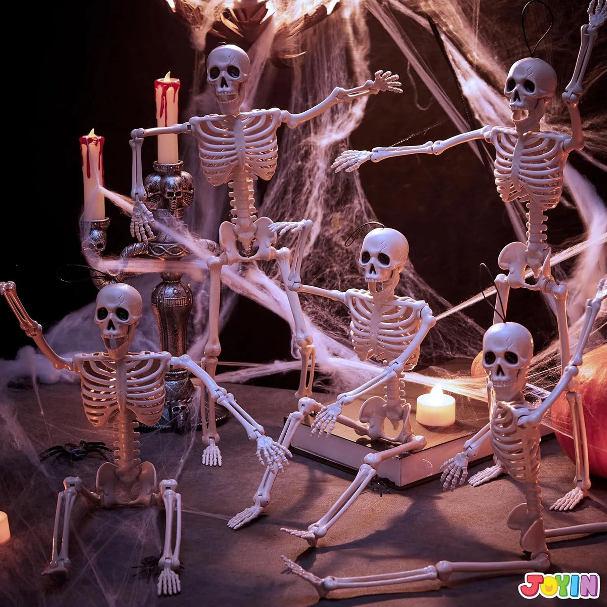 Halloween Posable Skeleton Decorations, 16" (5 Pack)